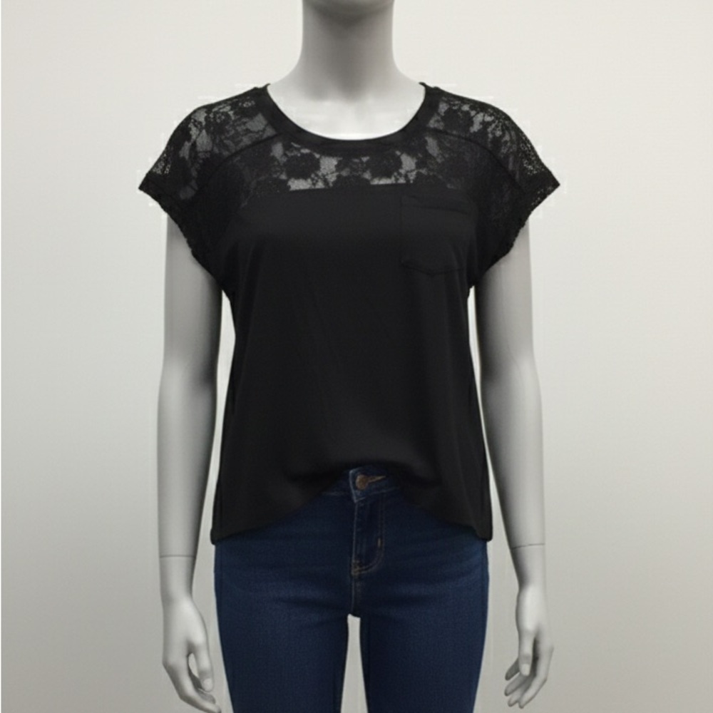 Ardene Black Lace Cap Sleeve Blouse